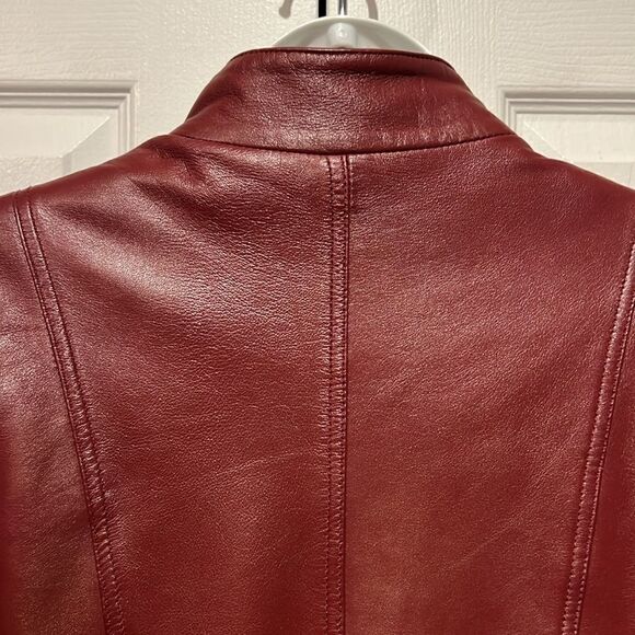 Hugo Buscati‎ Maroon Leather Moto Biker Jacket Size S - Picture 9 of 13